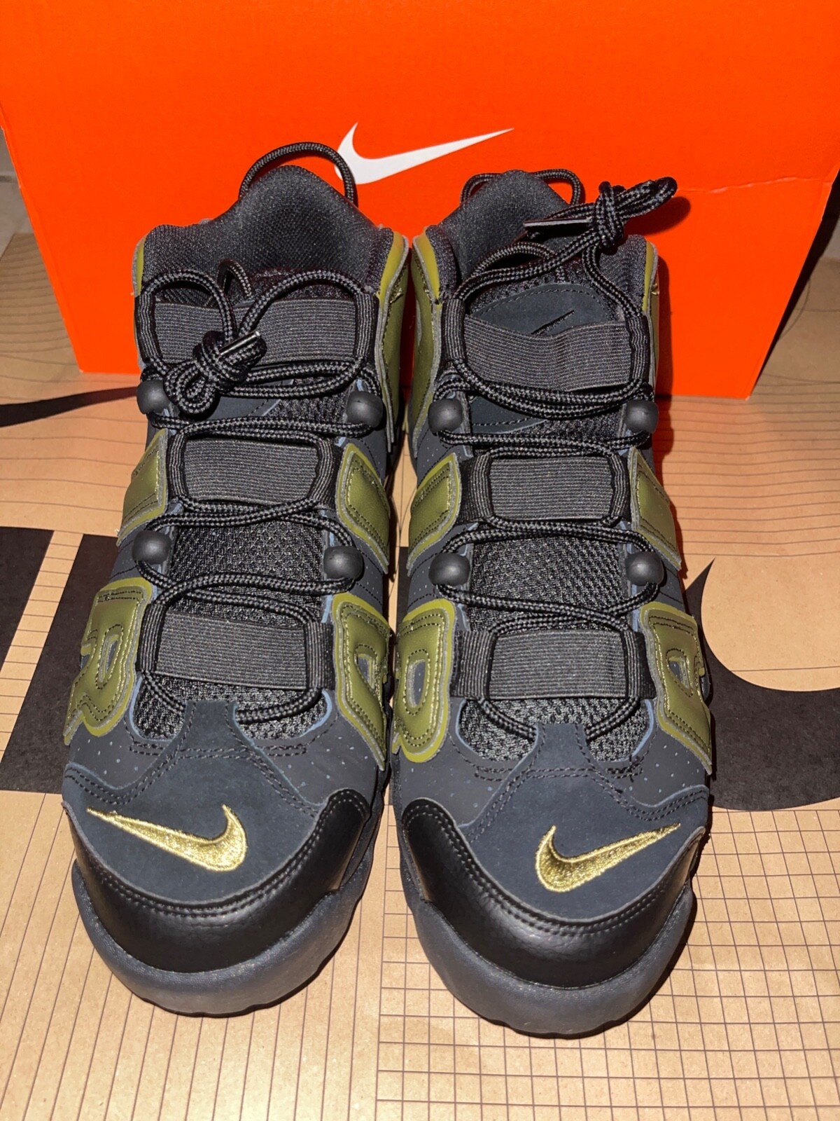 nike air more uptempo white gold green