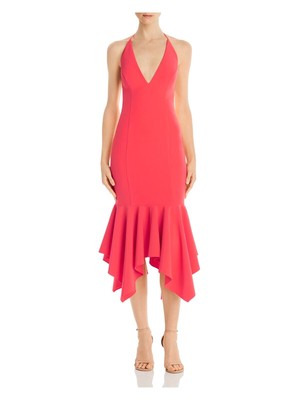 AIDAN MATTOX Womens Coral Spaghetti Strap Below The Knee Evening Hi-Lo Dress 8