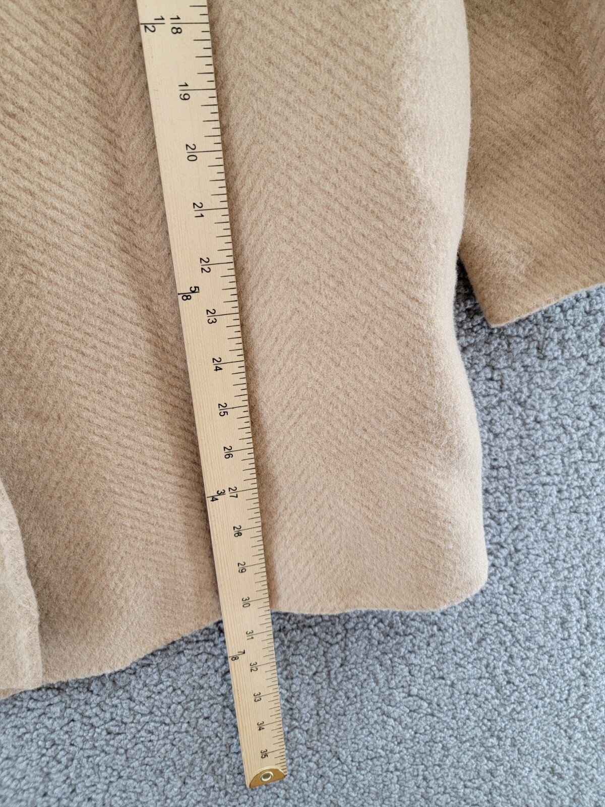 Pre-owned Theory Clairene Chevron Wool Coat Women's L Palomino Open Front Long Sleeve