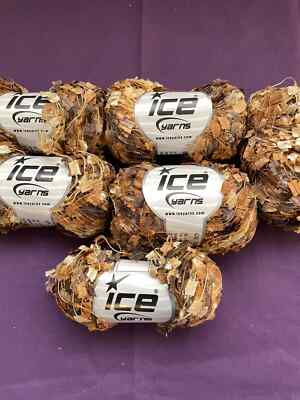 6 skeins Ice BUTTERFLY Worsted wt Polyester Novelty Flag yarn color Copper/Gold