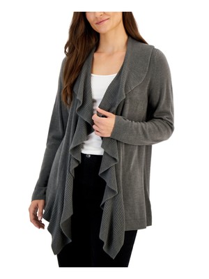 

KAREN SCOTT Женский серый свитер в рубчик с текстурированной драпировкой и длинными рукавами с открытым передом