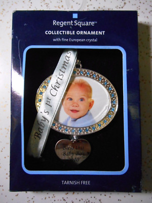 Regent Square 30 Blue Crystals Baby 1st Christmas Picture Framed Ornament