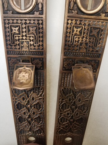 Vintage Eastlake  Bronze Brass Thumb Latch Door Entry Set