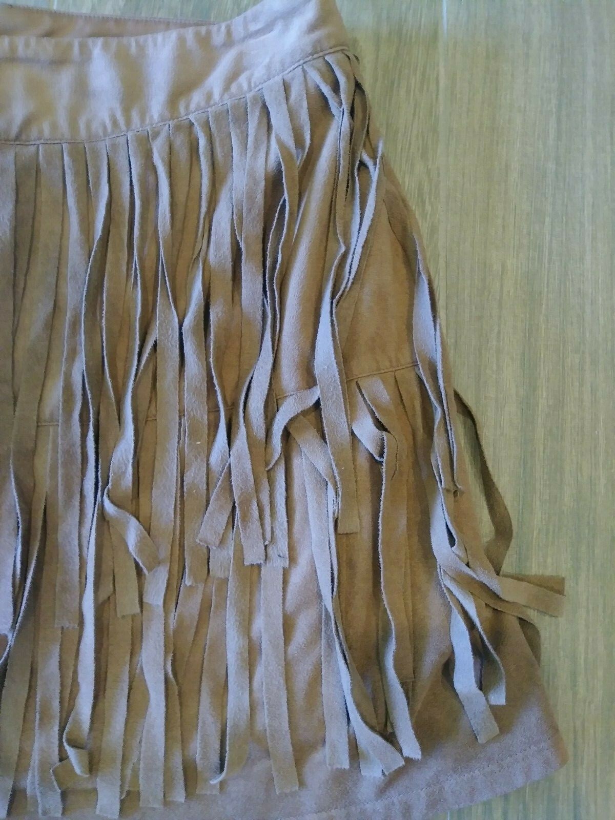 By & By Girls Faux Suede Brown Fringe Skirt Size 16 Back Zip Good Condition