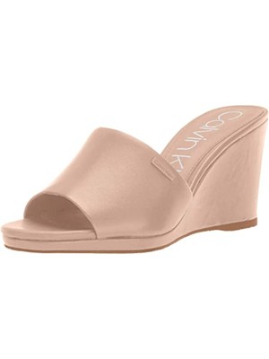 

CALVIN KLEIN Женские бежевые кожаные шлепанцы на танкетке Britta с носком, 9,5 м, Бежевый, E5445