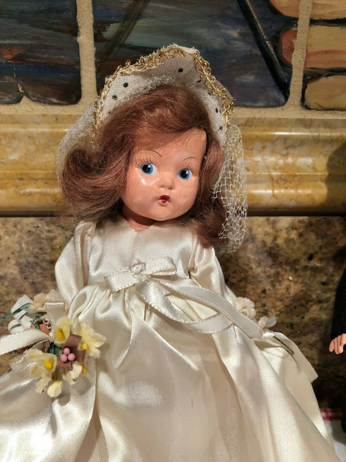 VOGUE GINNY 1949 PAINTED EYE BRIDE AND GROOM IN BRIDE BOX NEAR MINT