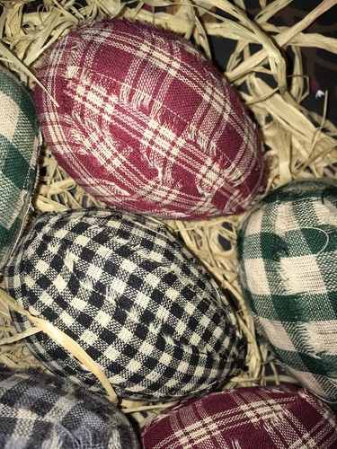 Primitive Rag Wrapped Easter Eggs Farmhouse Asstd. Homespuns Prim Country Set 6