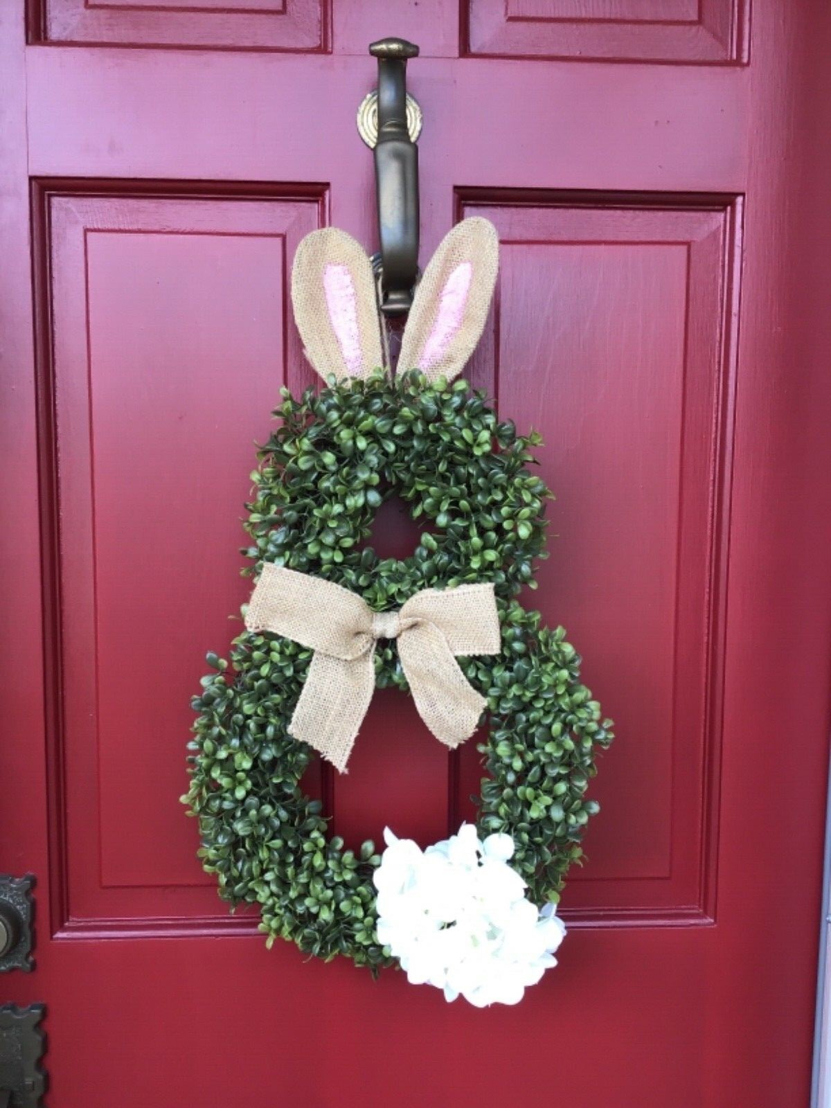 Adorabe Puffytail Easter Bunny Door Decoration Burlap Ears & Bow Hydrangea Tail