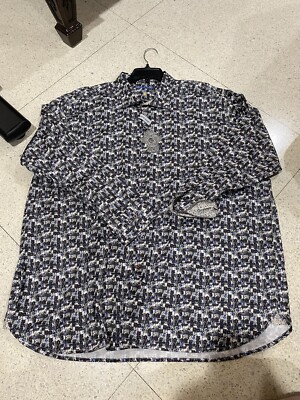 NWT Visconti Black Mens Long Sleeve Shirt Black Multicolor White Brown Sz Big 3X
