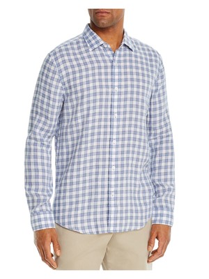 

Дизайнерская брендовая мужская повседневная рубашка в синей рамке в клетку классического кроя на пуговицах, Синий, 800571539237