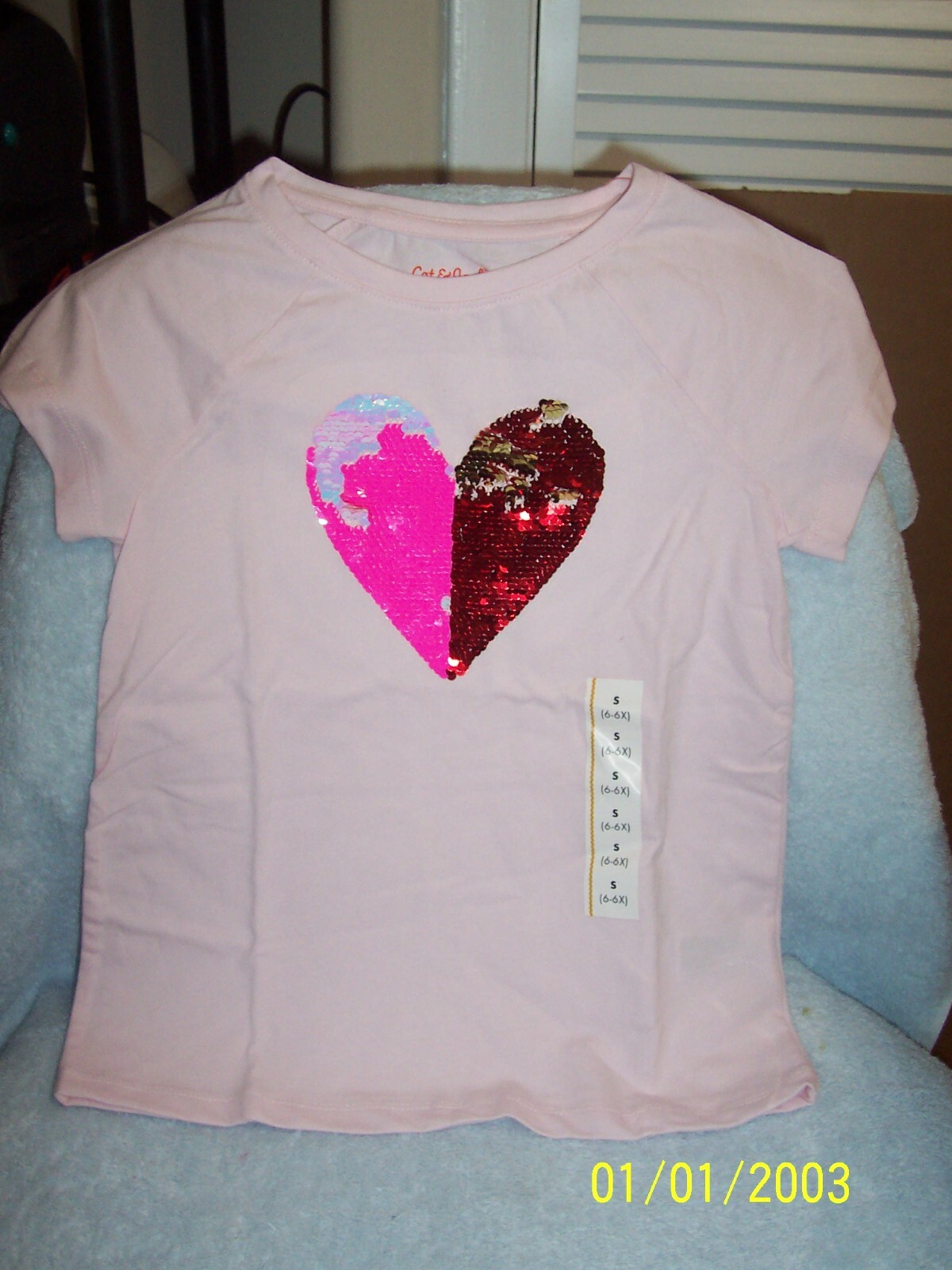 ★ROCKCAKE★ Check Heart Top Girl's Size Small 6-6X Pink Sequin Heart Shirt New Great For