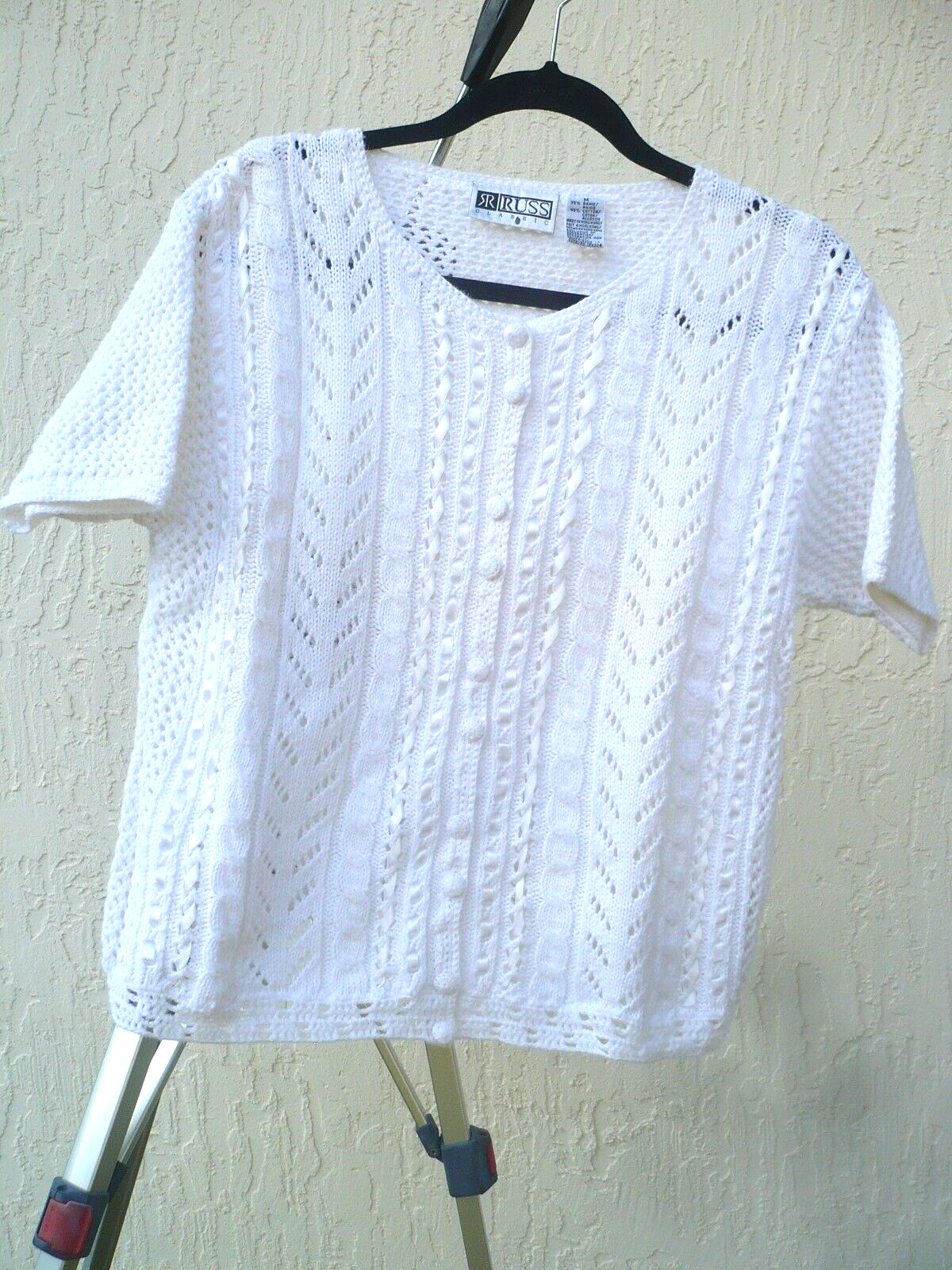 トップス Gypsophila Ribbon Cable Knit VTG DELICATE RIBBON CABLE KNIT EYELET SHORT SLEEVE SWEATER