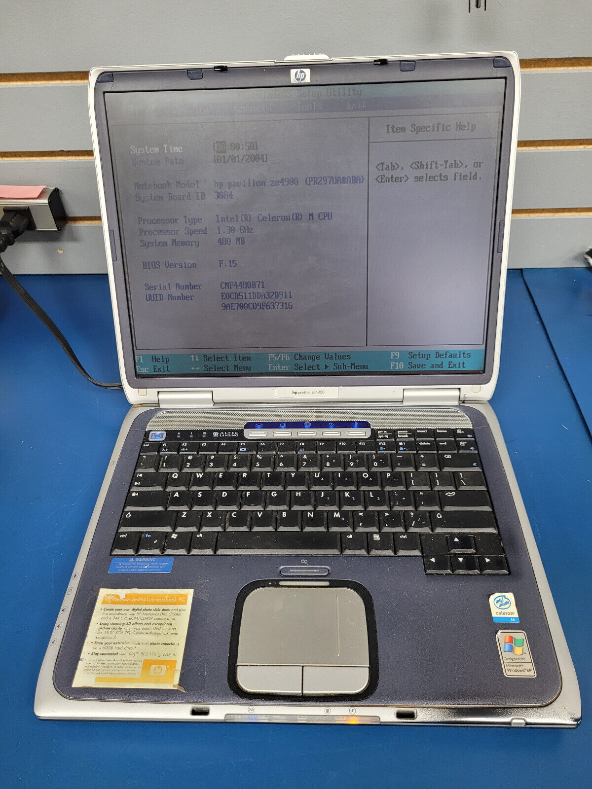 HP Pavilion ze4900 | Intel Celeron M @1.30GHz 480MB RAM | No HP Pavilion ze4900 | Intel Celeron M @1.30GHz 480MB RAM | No