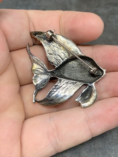 Vintage Large Sterling Silver Koi Fish Brooch Pin 1.75”