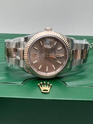 Pre-owned Rolex Brand  Datejust 41 126331 18k Rose Steel Fluted Sundust Dial Oyster B&p