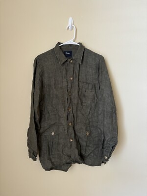 Drake s London Overshirt Button Up Shirt Dark Green Small