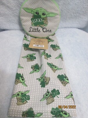 St. Patrick's ''  Lucky Little One '' Star Wars Baby Yoda Hanging Kitchen Towel