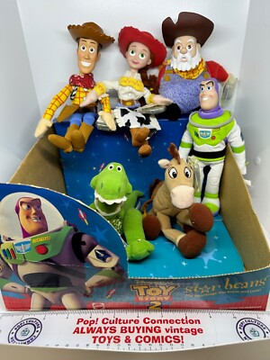 1999 Mattel Disney Toy Story Star Beans Plush Complete Set W/ Display Inv-1935