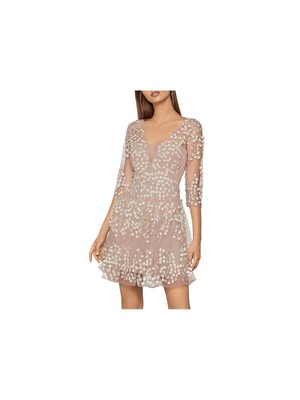 

BCBG MAXAZRIA Женское розовое короткое платье с v-образным вырезом и рукавами 3/4 для вечеринки + расклешенное платье, Розовый