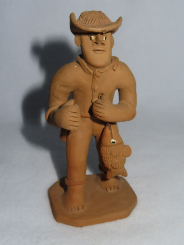 Fisherman Clay Sculpture Folk Art Pottery - Signed Ze Caboclo