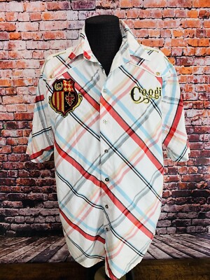 Coogi Mens Red Plaid Long Sleeve Button Down Shirt Size Large EUC!