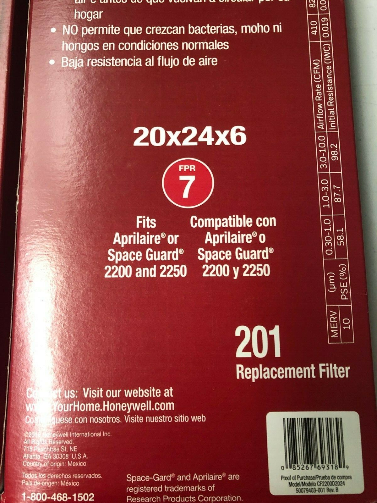 2 Pack Honeywell 20 x 24 x 6 Collapsible FPR 7 Air Filter - 201 Replacement Filt