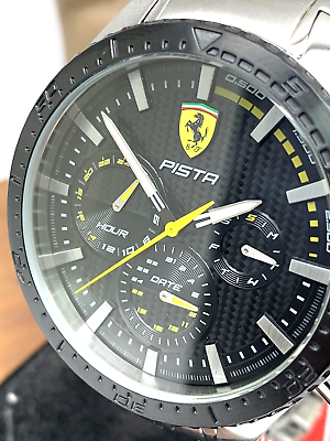 Ferrari Scuderia Pista Mens Watch 0830854 Quartz Black Dial