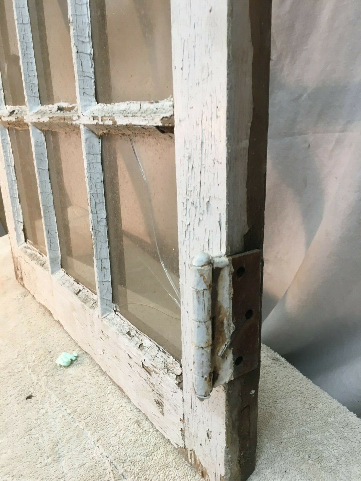 PRIMITIVE FARM HOUSE SASH 9 PANE WOOD WINDOW FRAME 21 3/4 in x28.5in