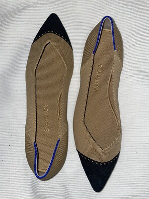 Rothy's Point Amber Golden Black Toe Women's Shoes Flats Loafers Size 8.5 New 