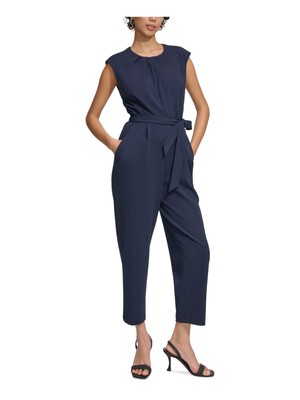 Женский укороченный комбинезон CALVIN KLEIN Womens с темно-синим поясом-галстуком без рукавов для работы 12