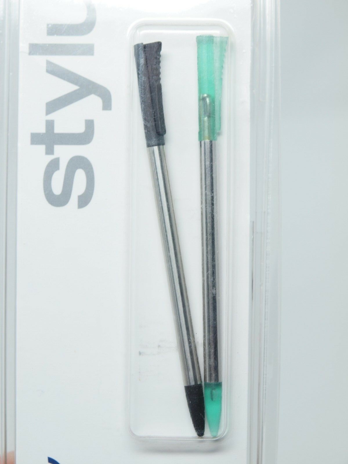 Lot of 2, new in open package ~ HANDSPRING VISOR STYLUS ~ metal + black / green