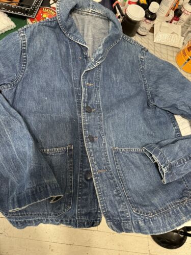 NAVY DENIM WWII 2 HI DECK Jackets Small SHAWL COLLAR & PULL NAVY DENIM WWII 2 HI DECK Jackets Small SHAWL COLLAR & PULL