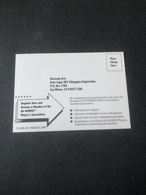 Super Nintendo electronic arts Registration Card Insert
