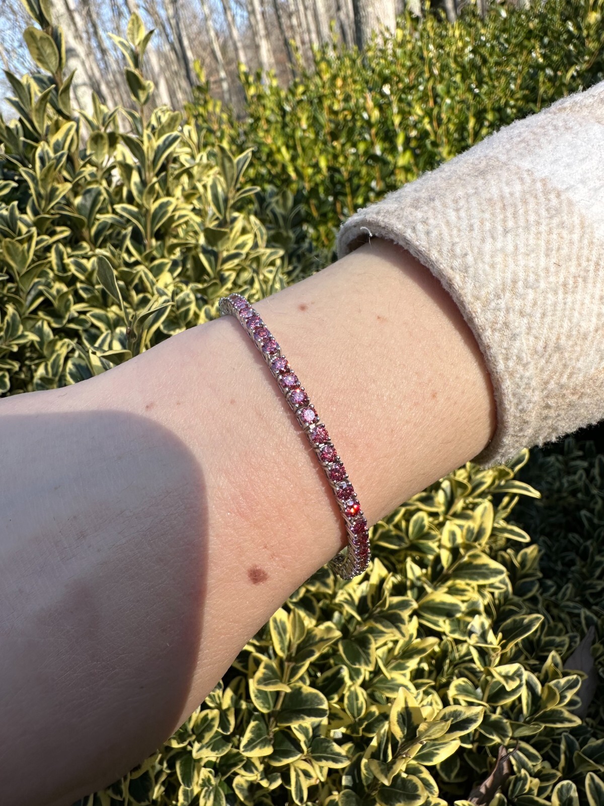 Pre-owned Silver Real Iced Pink Moissanite 3mm Tennis Bracelet 925  Pass Diamond Tester