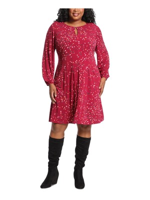 

Женский красный пуловер LONDON TIMES с длинным рукавом и расклешенным платьем плюс