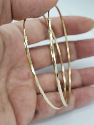 Pre-owned Handmade Big Large Diamond Cut Real 14k Yellow Goldhoop Earrings 2.75 Inches 70mm Long