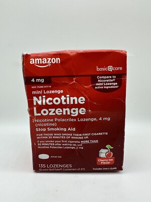 Amazon Basic Care Nicotine Lozenge 4 mg Cherry Flavor 135 Count EXP 10/2025