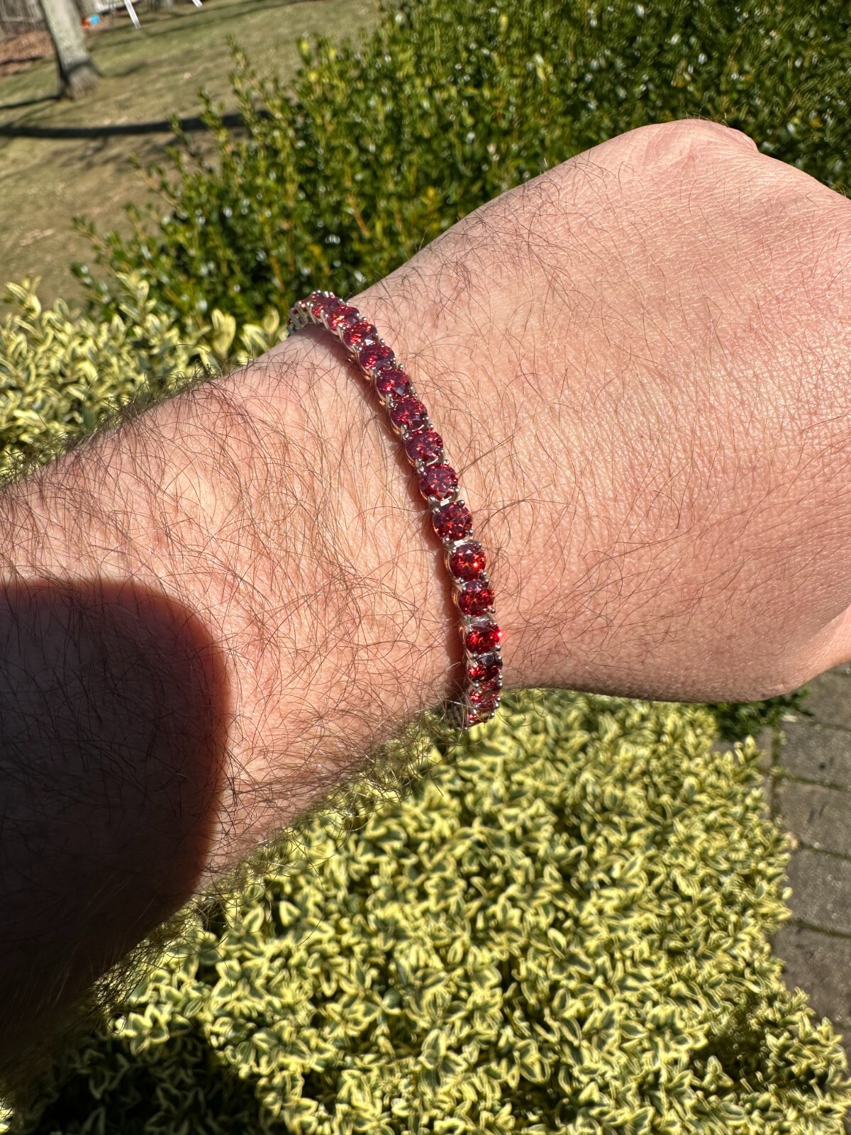 Pre-owned Silver Real Iced Ruby Red Moissanite 5mm Tennis Bracelet 925  Pass Diamond Test