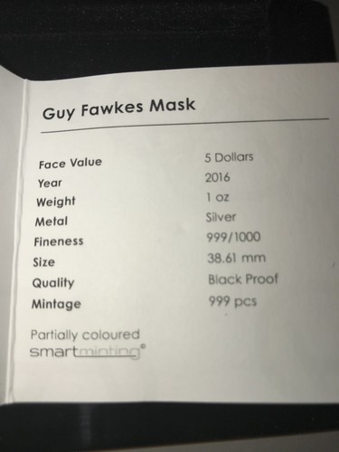 2016 Guy Fawkes $5 .999 Silver Coin