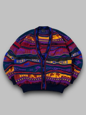 Vintage Emaroo Australia Multicolor 3D Knit Cardigan Sweater Men s Coogi Style