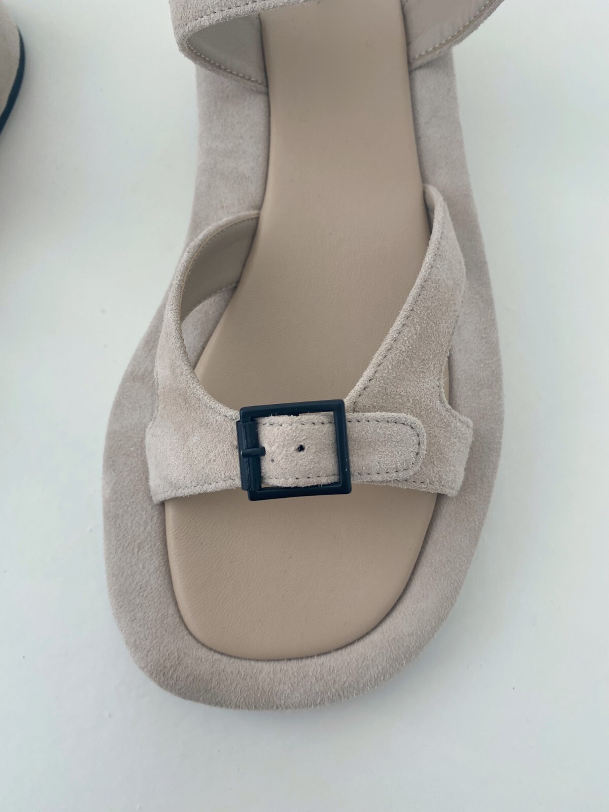 Pre-owned Handmade Women Suede Leather Geri Sandals Row Minimalist Shoes Platform Ankle In Beige