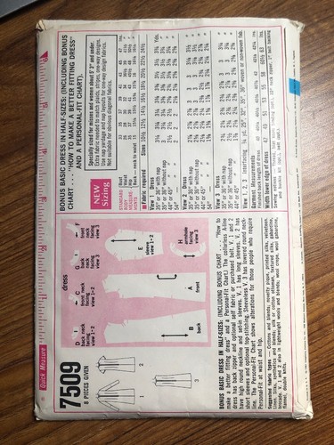 VINTAGE Simplicity Women’s Dress Sewing Pattern 7509