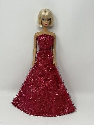 Vintage Barbie CLONE Clothes Doll Cherry PINK METALLIC Eyelash EVENING GOWN