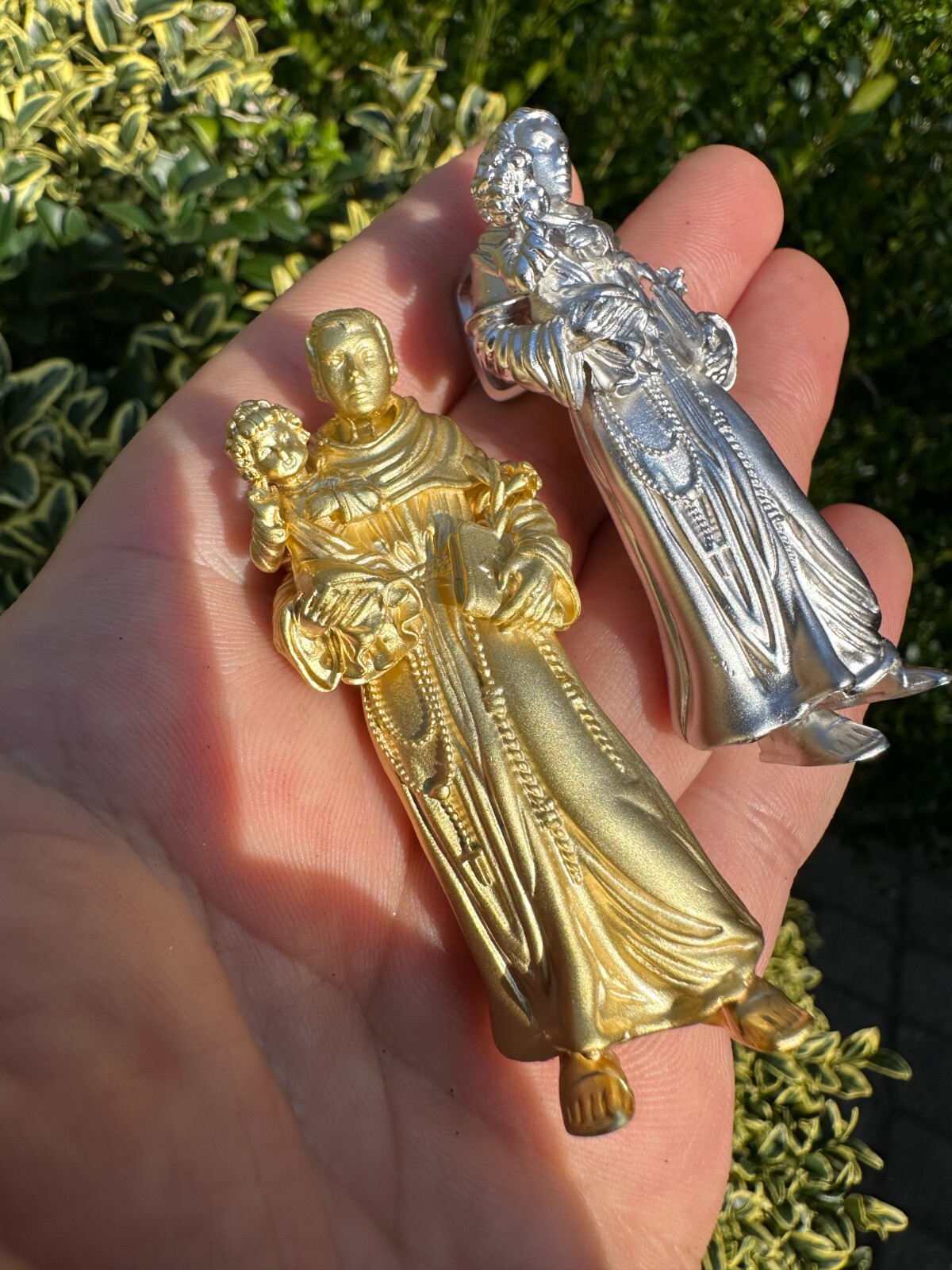 Pre-owned Harlembling Heavy 3d St Joseph W Baby Jesus Real 925 Silver 14k Yellow Gold Pendant Necklace