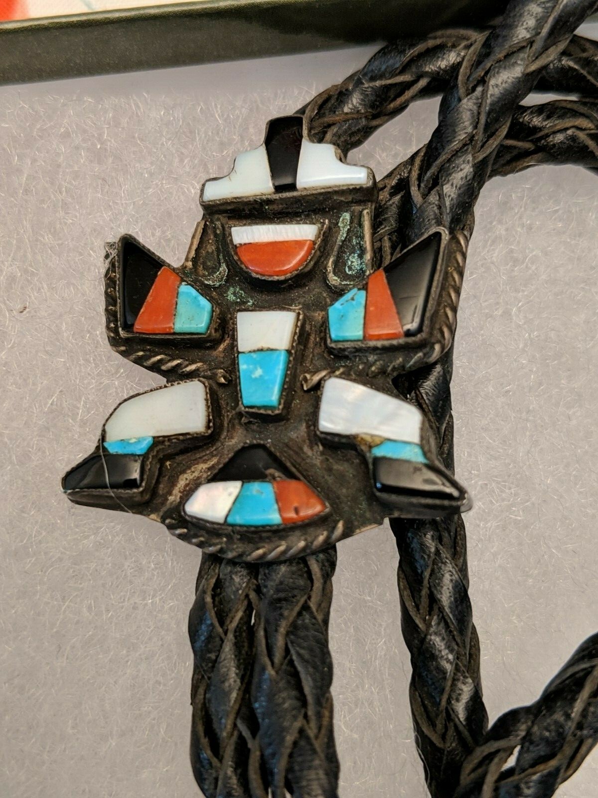 STERLING SILVER AMERICAN MADE BOLO TIE, TURQUOISE, MULTI STONES