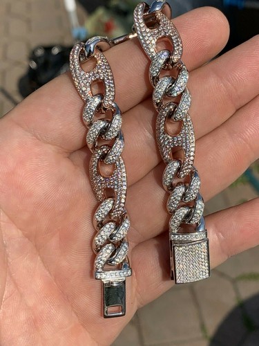 Pre-owned Silver Miami Cuban Gucci Bracelet Two Tone Rose Gold Plated Solid 925  Rapper Icy In  And Rose