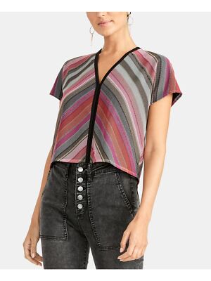 Женский розовый топ в полоску с коротким рукавом и V-образным вырезом RACHEL ROY XS