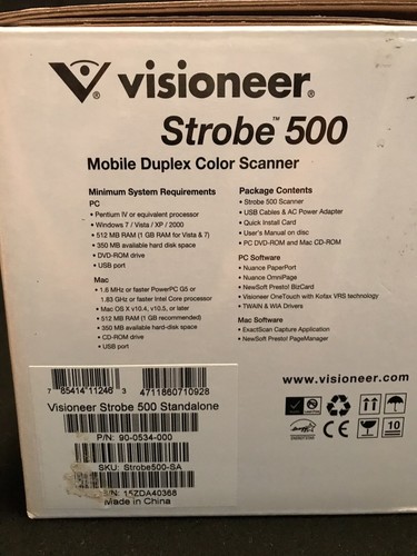 VISIONEER STROBE 500 MOBILE DUPLEX COLOR SCANNER, NEW