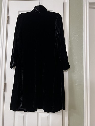 Pre-owned Eileen Fisher Pp $438  Black Velvet Shawl Collar Long Jacket Coat