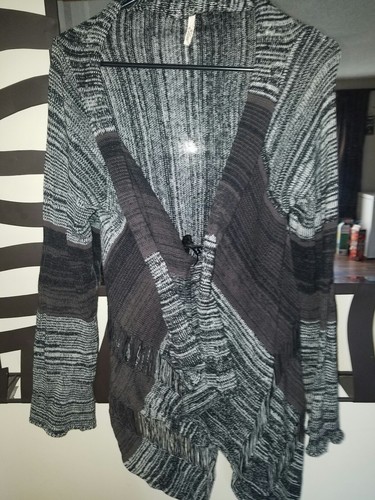 Women's outfit lot brown grey cardigan Large Zac & Rachel tan pants 12 NWOT